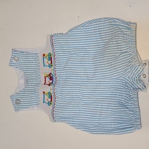 Kelly's Kids Toddler Boys Romper Smocked Golf Carts Seersucker Size 12mos. GUC